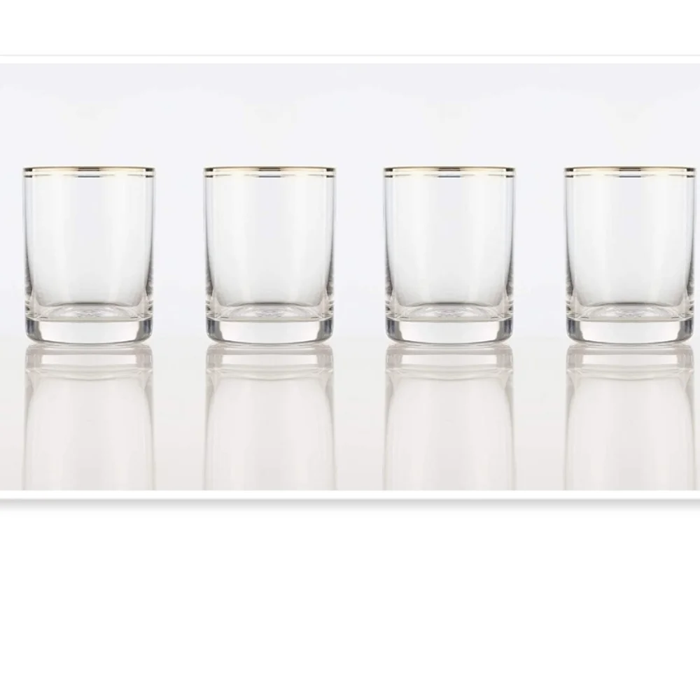 NIB Set of 4‎ Burns Glass gold double rim double old fashioned 11 3/4 Oz